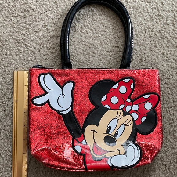 Disney Parks Minnie Mouse Red Glitter Kids Purse | Sz 10" W x 7" H x 2" D | EUC - Picture 1 of 8